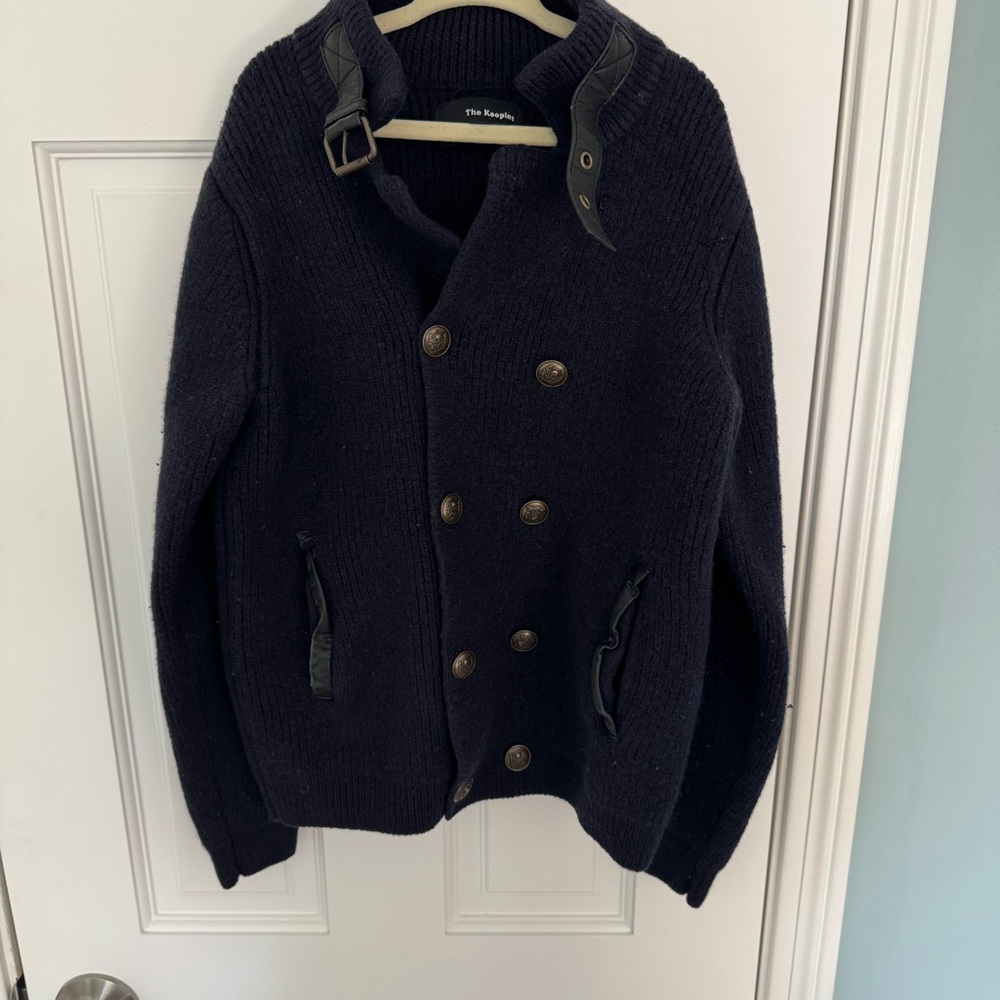 The Kooples Dark navy blue wool Knit Sweater cardigan with skull crest buttons